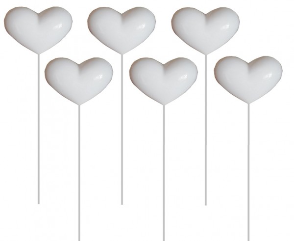 Serce Plastikowe Na Piku Białe 6 szt