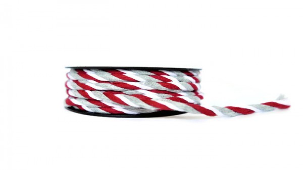 Sznurek Bawełniany Biało Szaro Czerwony 0,7 cm
