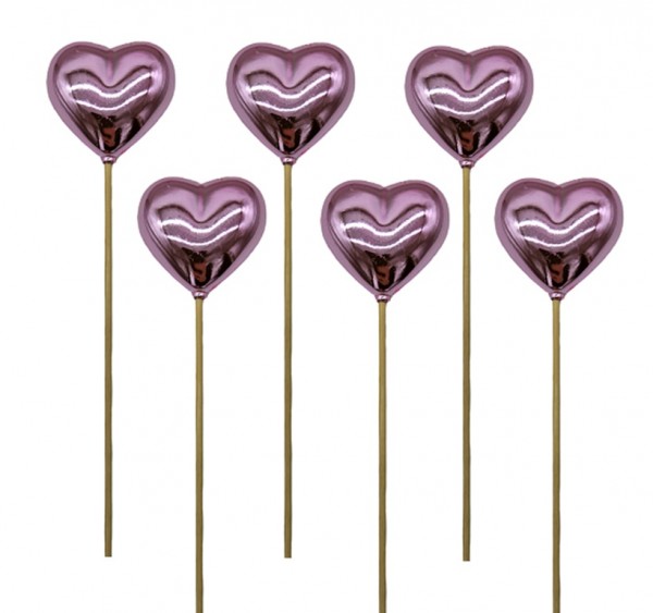 Serce Plastikowe Na Piku Jasny Róż Błysk 6 szt