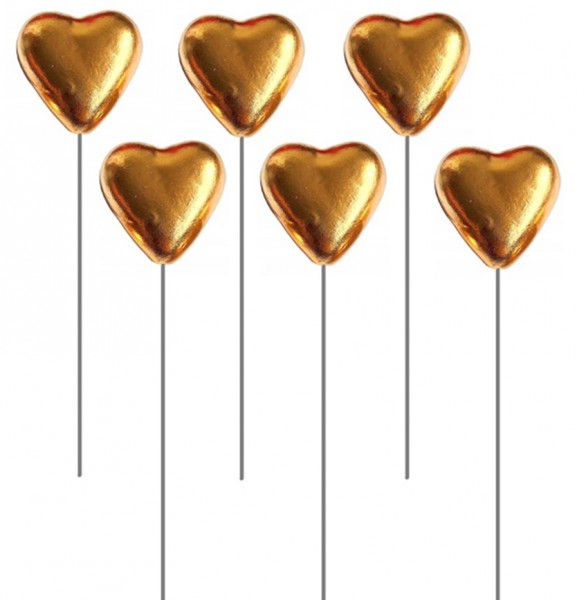 Serce Plastikowe Na Piku Złote Błysk 6 szt
