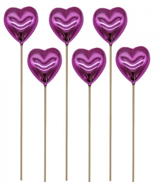 Serce Plastikowe Na Piku Fiolet Błysk 6 szt 