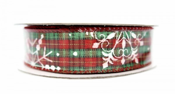 Wstążka Kratka Śnieżynka 2,5 cm