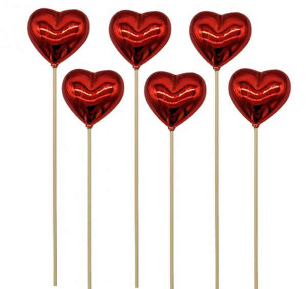 Serce Plastikowe Na Piku Czerwone Błysk 6 szt