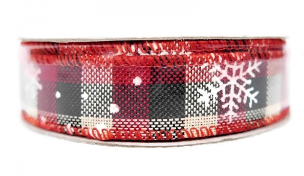 Wstążka Kratka Śnieżynka 2,5 cm